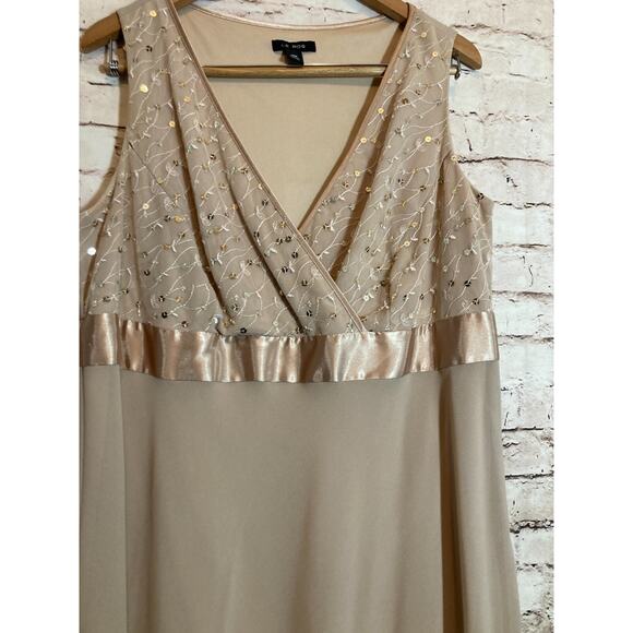 Le Bos Dress Womens 14W Tan Midi Gown Mesh Embroidery Satin Sequins Coquette - Picture 7 of 15